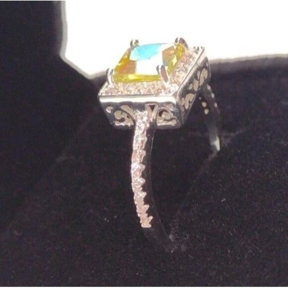 Citrine CZ October Birthstone Sterling Silver Overlay Ring Size 7 with Box Gift - Picture 2 of 7